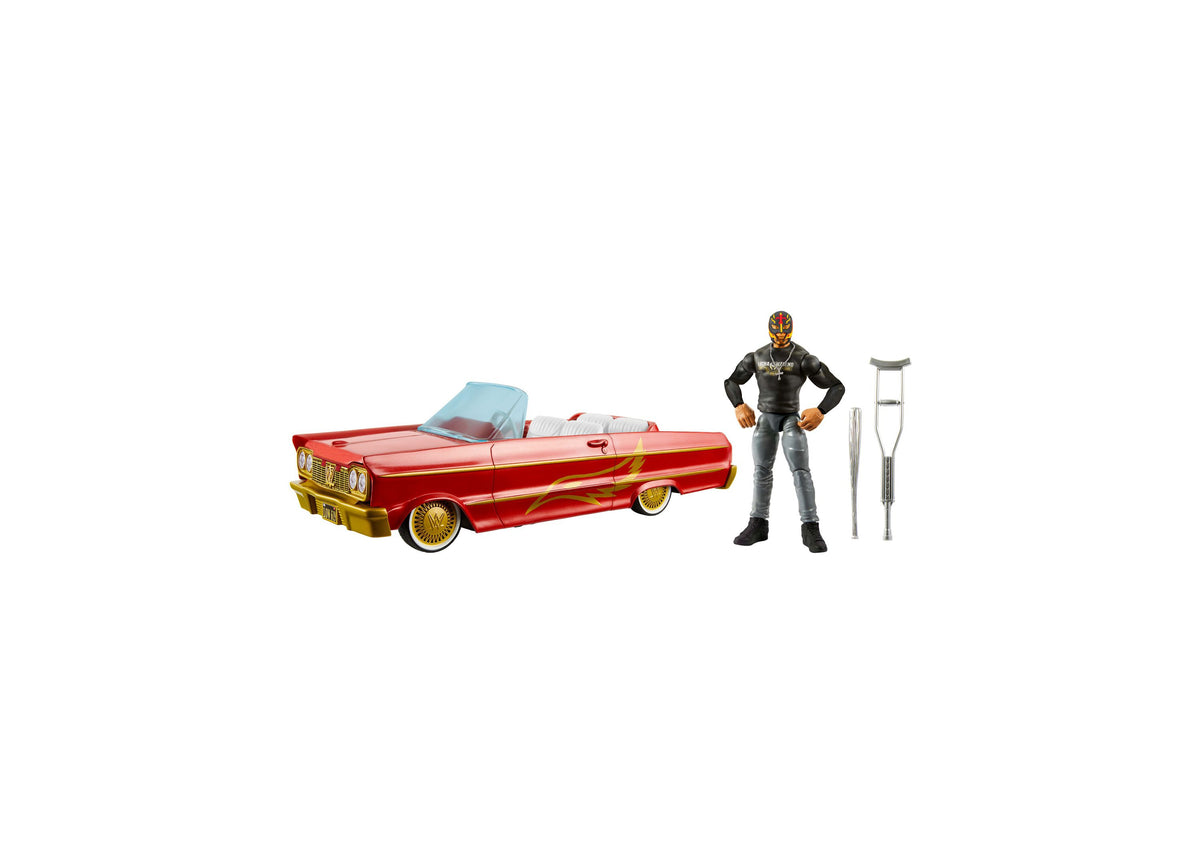 WWE Rey Mysterio Main Event Lucha Low Rider red hydraulic car with action figure