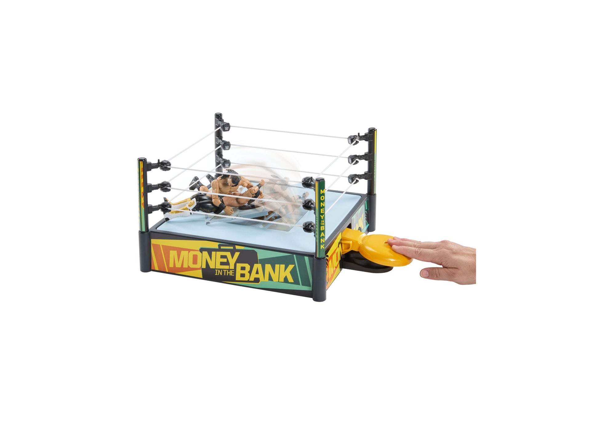 WWE Money In The Bank Ring Playset with yellow briefcase and wrestling figures