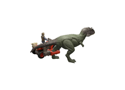 Jurassic World Ekrixinatorsaurus Capture Claw playset with green dinosaur figure and red pull-back vehicle with human...