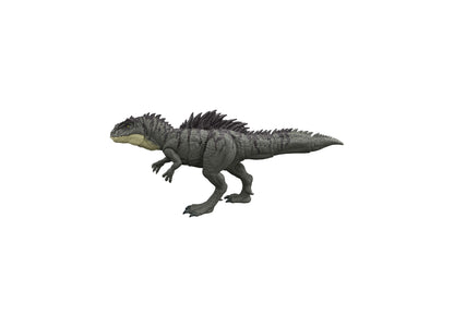 Jurassic World Giganotosaurus 28-inch action figure with gray scales, spikes along back, and posable limbs