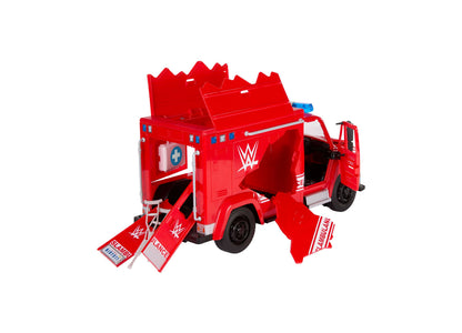 WWE Slambulance red breakaway playset with opening doors and ramp, ages 6+