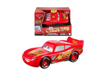 Disney Pixar Cars Lightning McQueen battery-powered red toy car with number 95, shown with packaging box featuring ac...