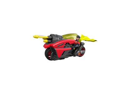 DC Comics Batlink Robin 6.5" red motorcycle with projectile-launch cannon and Robin action figure in black and yellow...