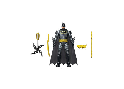 DC Comics Batman 12" Action Figure with black suit, yellow belt, cape, and four weapon accessories disp...
