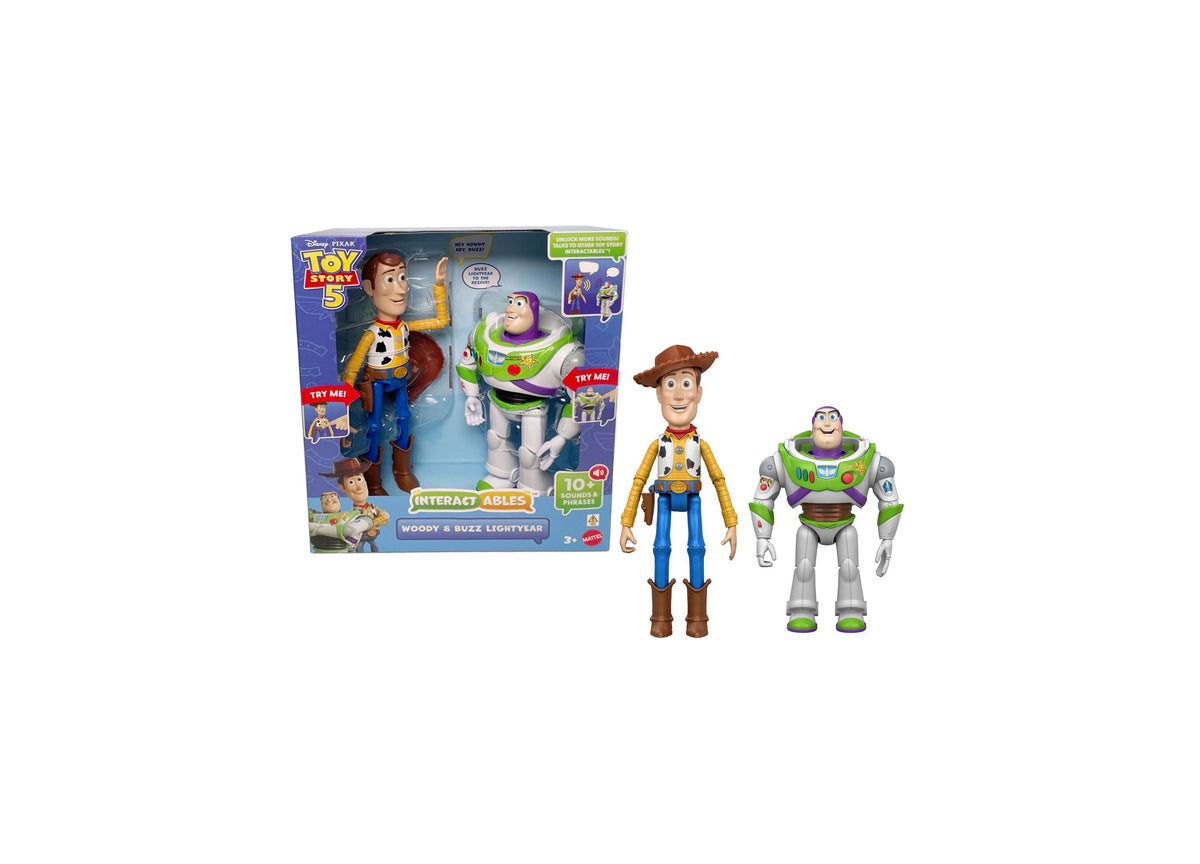 Toy Story Woody & Buzz Lightyear 12-inch interactables figures set with packaging and two poseable character figures