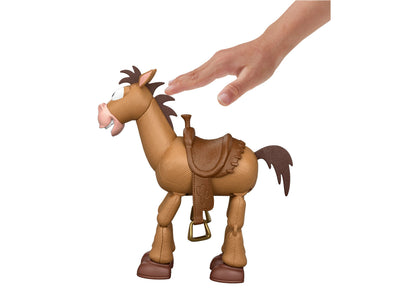 Toy Story Bullseye 12" figure with tan body, brown mane and tail, wearing saddle, with hand reaching to interact