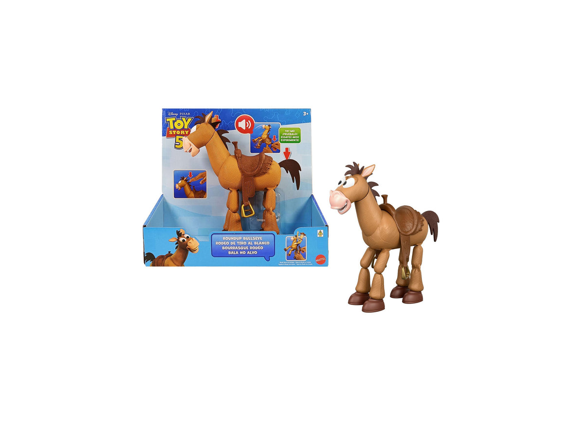 Toy Story Roundup Bullseye figure with brown horse character shown in packaging and standalone view
