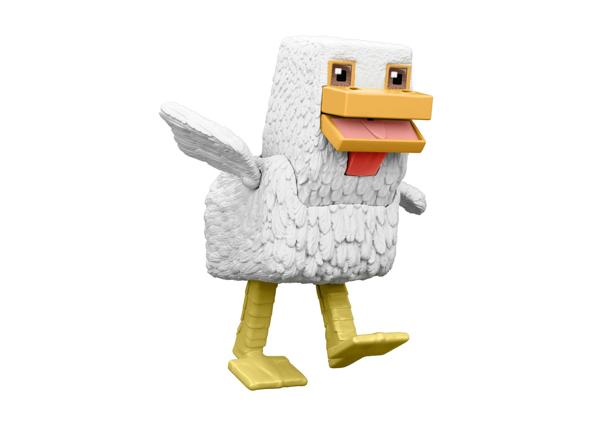 Minecraft Chicken Jockey Action Figure with white chicken and yellow legs, featuring swappable baby zombie faces