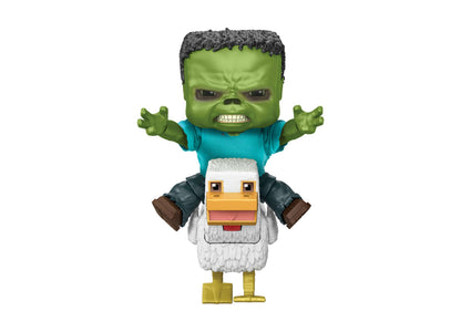 Minecraft Chicken Jockey Action Figure 2-Piece Set with green baby zombie head and white chicken with removable saddle
