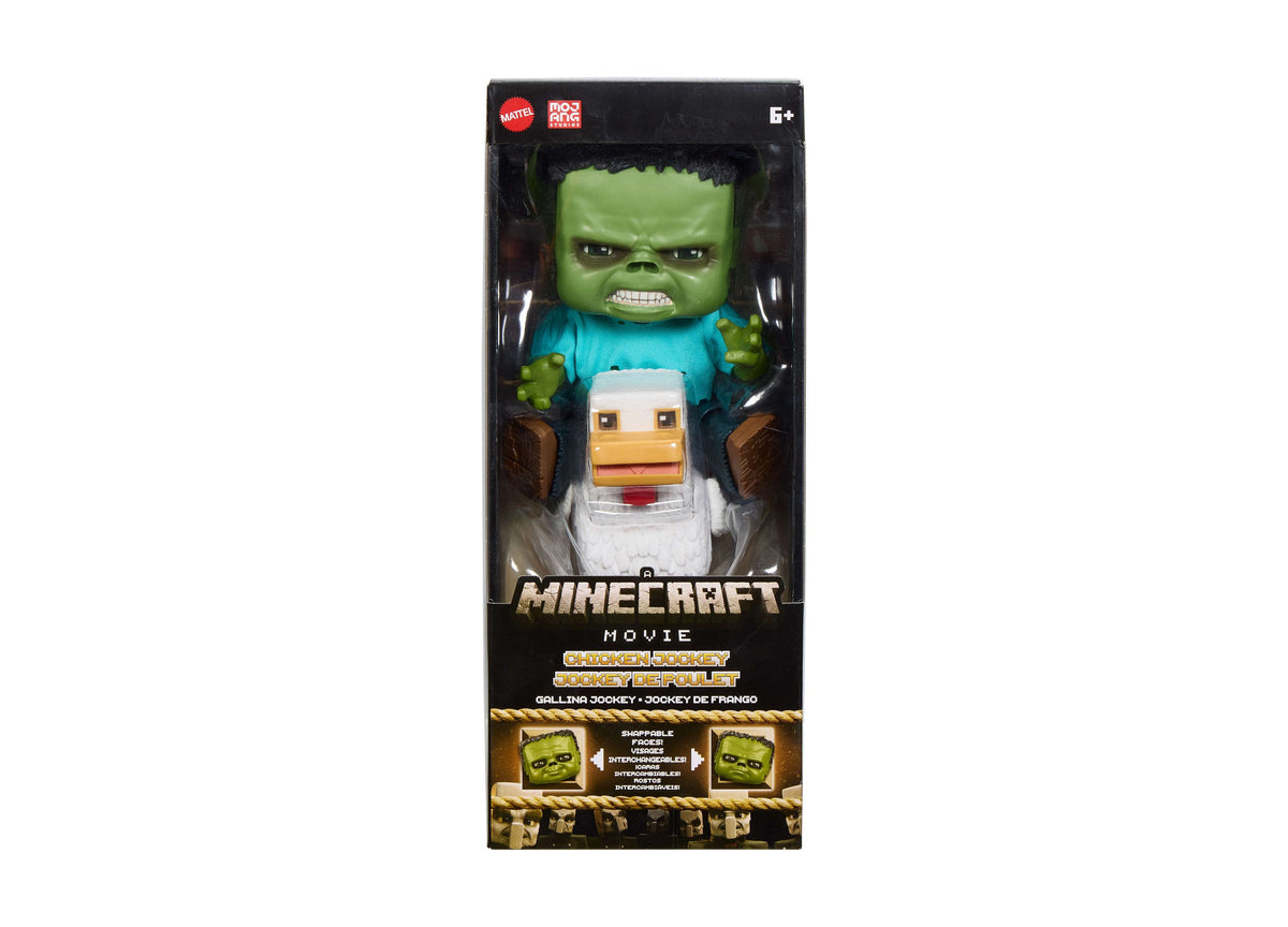 Minecraft Chicken Jockey action figure set with baby zombie character and swappable faces