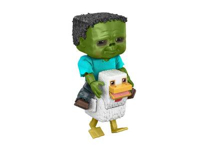 Minecraft Chicken Jockey Action Figure set with green baby zombie character riding white chicken with yellow beak