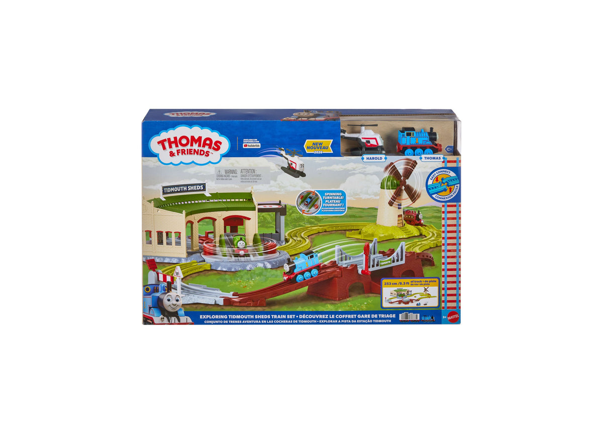Thomas & Friends Explorin' Tidmouth Sheds train set with turntable, shed building, and track layout featuring Thomas ...