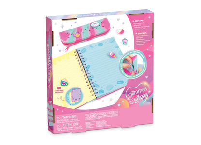 Make It Real Charming Journal & Pencil Pouch set with pink and turquoise pouch, spiral notebook, and colorful charms