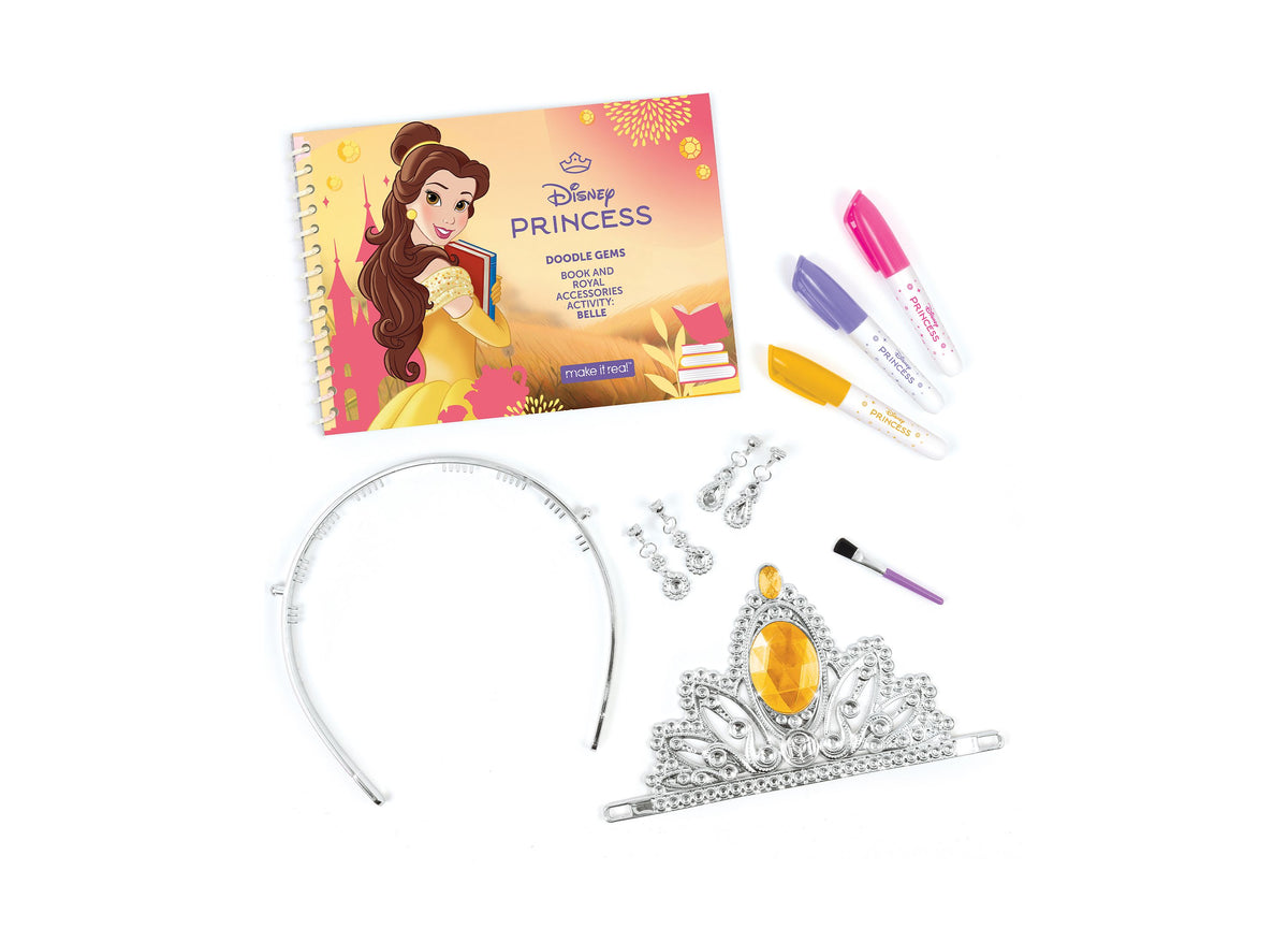 Disney Princess Belle Doodle Gems activity set with coloring book, tiara, earrings, and markers