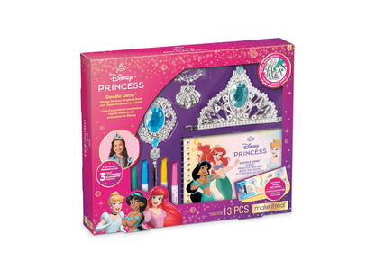 Make It Real Doodle Gems Disney Princess activity set with tiara, wand, necklace, markers, and activity book featurin...