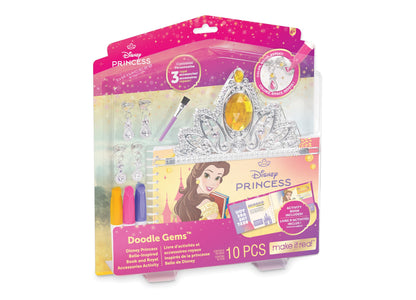 Doodle Gems Disney Princess Belle activity set with tiara, earrings, markers, and activity book