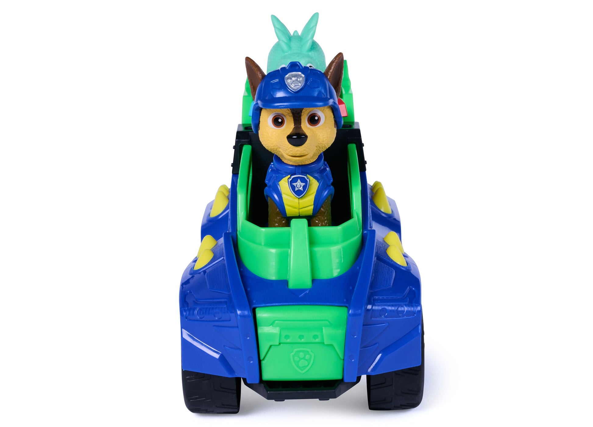 Paw Patrol Chase Dino Rescue Cruiser with blue and green vehicle and spring-loaded claw