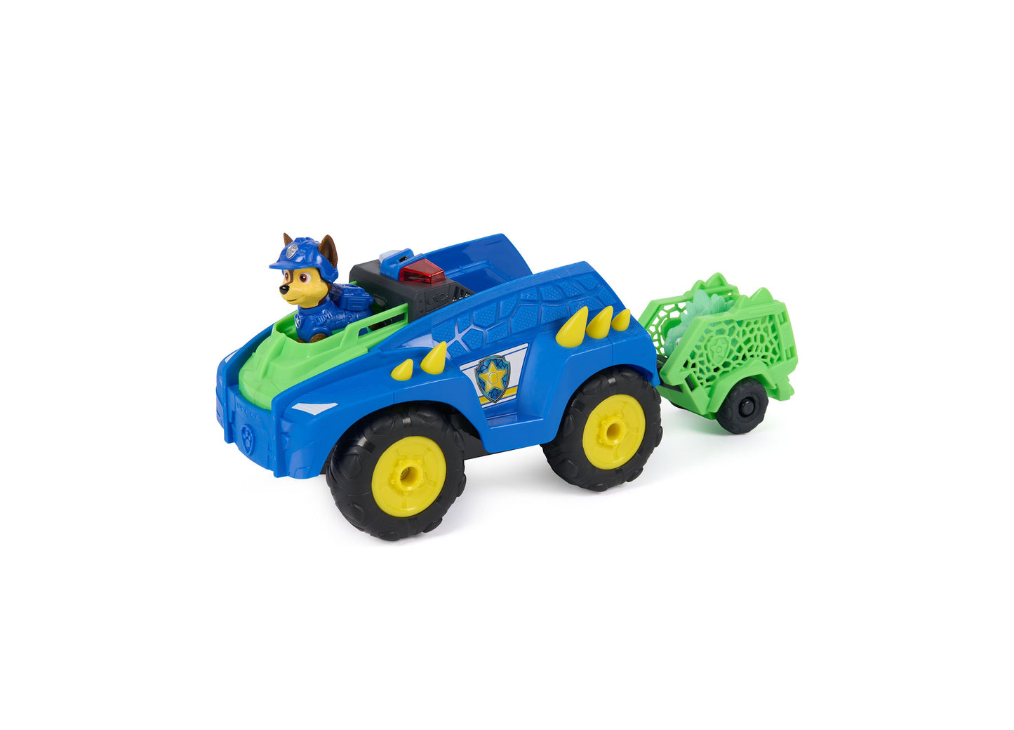 Paw Patrol Dino Tow Dash RC remote control vehicle in blue and green with yellow wheels
