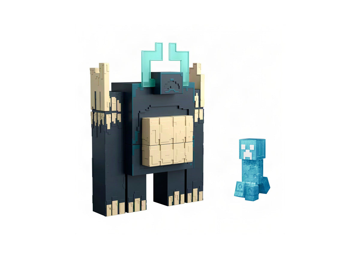 Minecraft Twisted Warden & Soul Corrupted Creeper action figures set with blue Creeper character