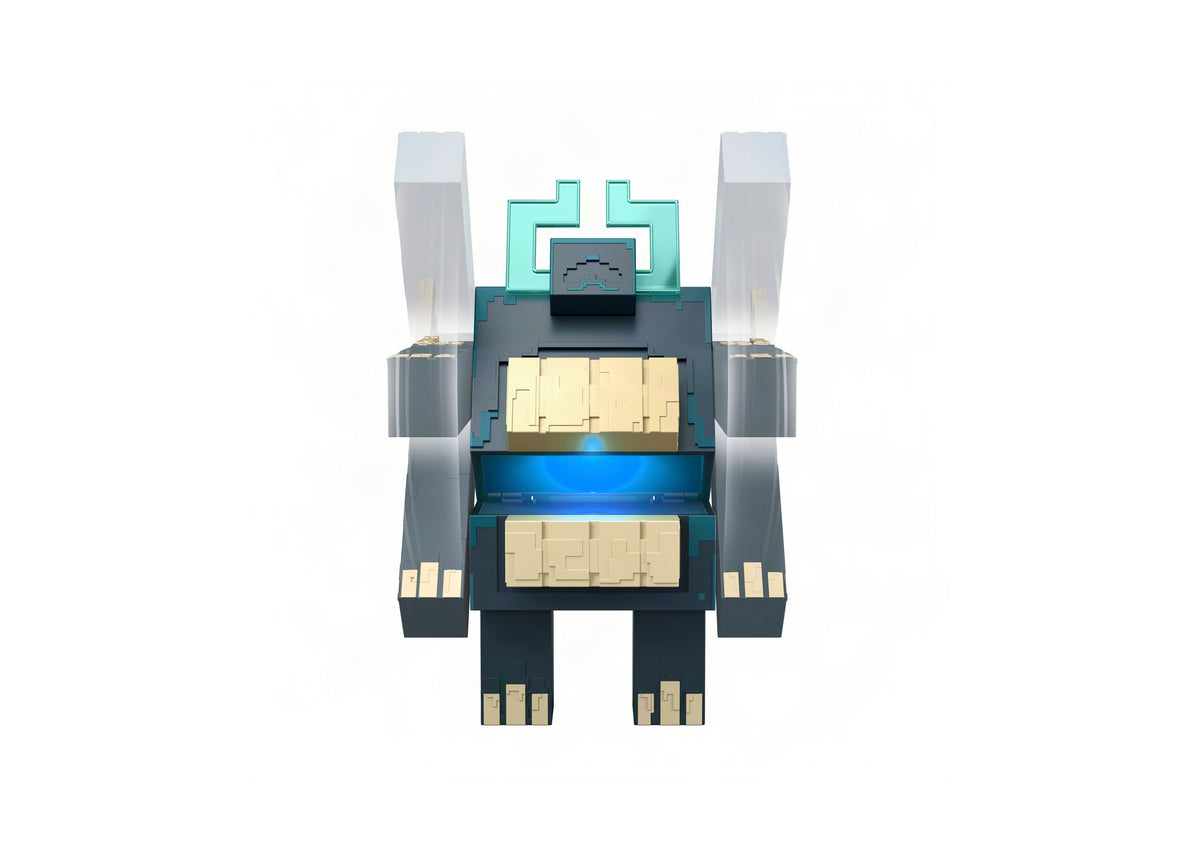 Minecraft Twisted Warden & Soul Corrupted Creeper Lights & Sounds Slam Attack Figures - dark blue pixelated Warden wi...