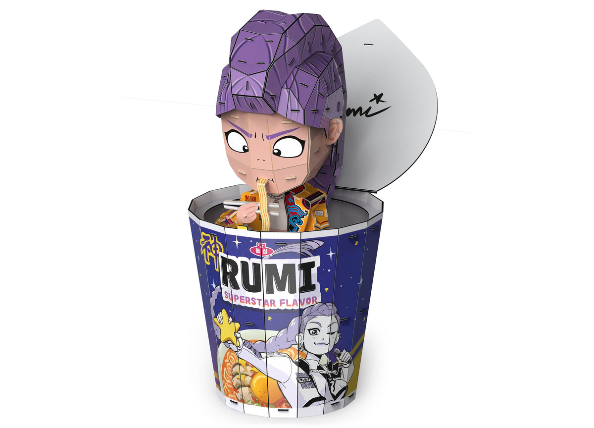 Rumi KPop Demon Hunters Ramen Cup 138-Piece 3D Puzzle with purple-haired character figure and removable top