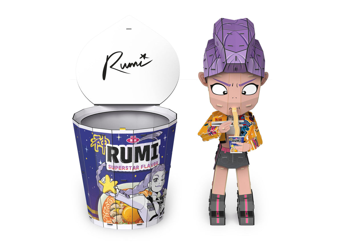Rumi KPop Demon Hunters Ramen Cup 138-Piece 3D Puzzle with purple-haired character figure