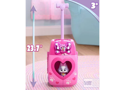 Minnie Mouse Groom & Go Pet Salon playset in bright pink with heart-shaped window, rolling handle, and Cream Puff cha...