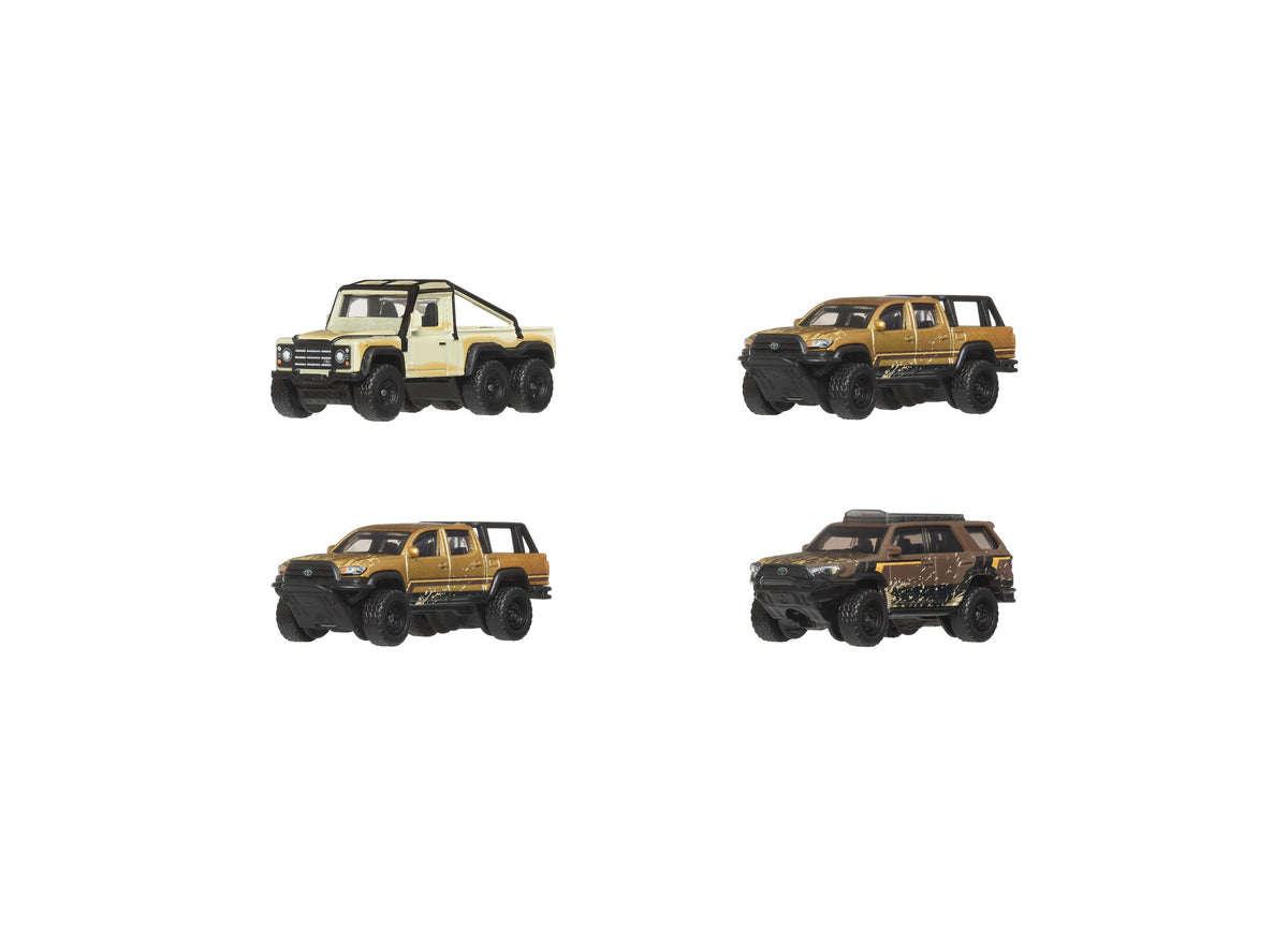 Matchbox Desert Chase Escape 4-piece die-cast vehicle set featuring gold and black vehicles in 1:64 scale
