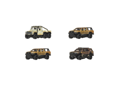 Matchbox Desert Chase Escape 4-piece die-cast vehicle set featuring gold and black vehicles in 1:64 scale