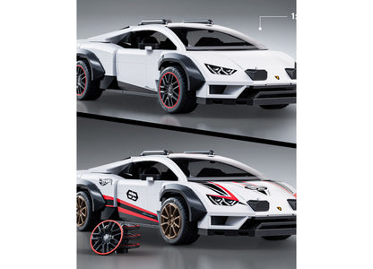 Mattel Brick Shop Hot Wheels Lamborghini Huracán Sterrato 268-piece building set shown in white with red accents and ...