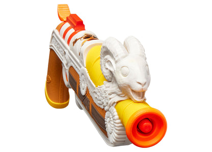 Nerf One Piece Going Merry Blaster featuring white ram head design, yellow barrel, orange accents, and red trigger