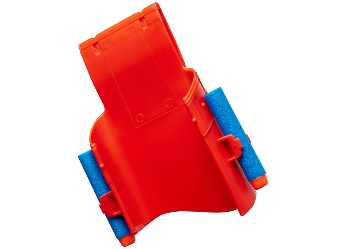 Nerf One Piece Going Merry Blaster in red with blue accents and orange details, shown at an angle