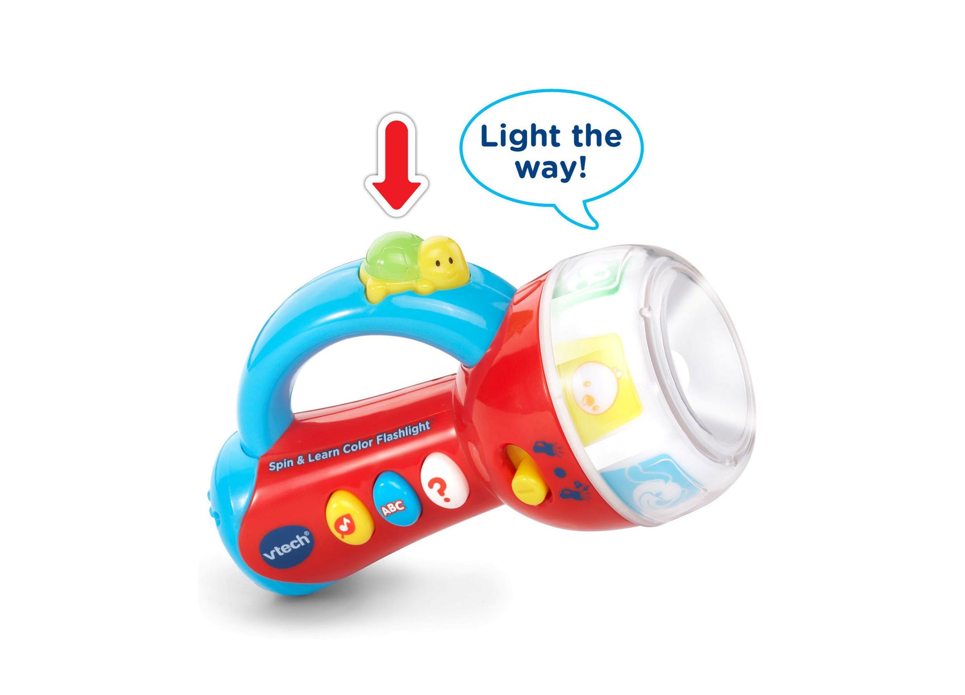 VTech Spin & Learn Color Flashlight red and blue toy with musical buttons and light feature