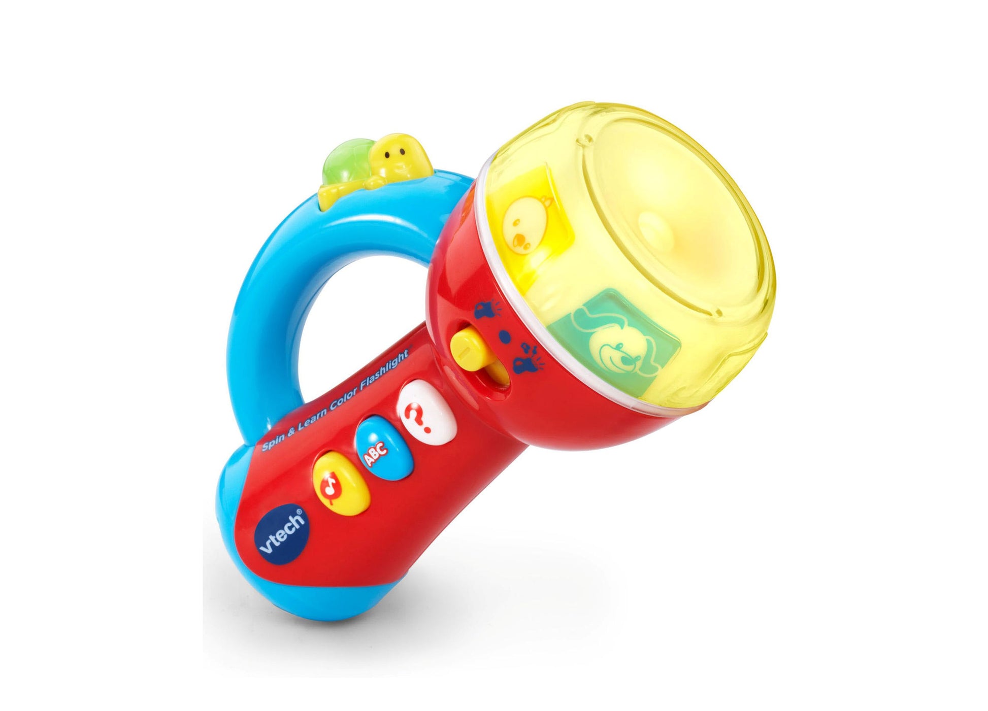 VTech Infant Bundle red flashlight with blue handle, yellow lens, and musical learning features