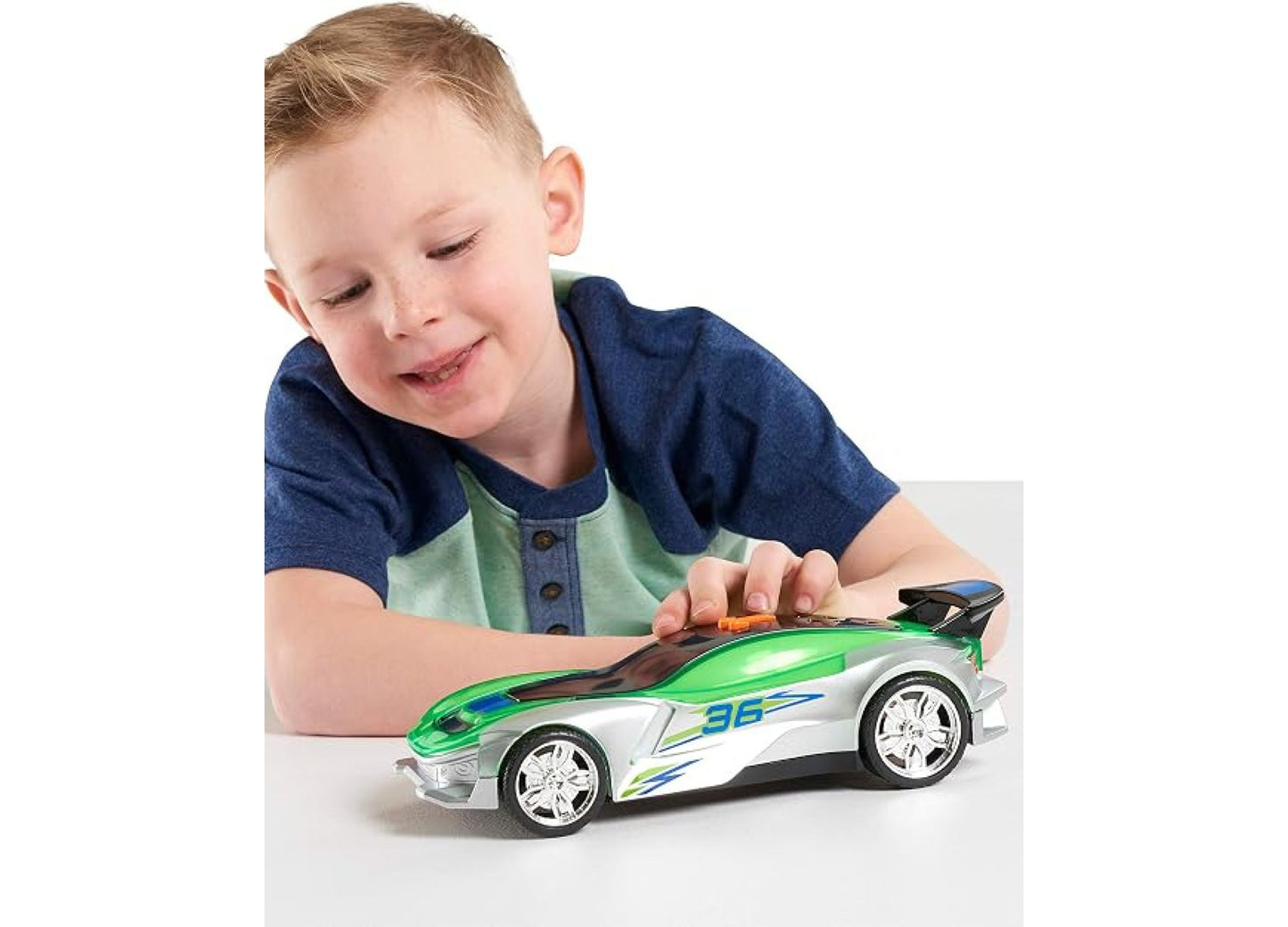 Hot Wheels 10" Color Crashers Gazella R green and white motorized race car toy