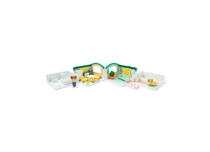 Melissa & Doug Cheery Lane Fold-Out Rooms House with four connected rooms, two figures, and accessories in green and ...