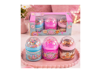 Fantasma Concoction Factory Scented Slime 3-Pack with blue, pink, and brown containers featuring cookie character des...