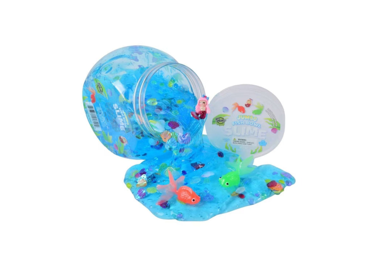 Fantasma Fishbowl Scented Nonstick Slime kit with blue slime, colorful fish accessories, and clear bowl container