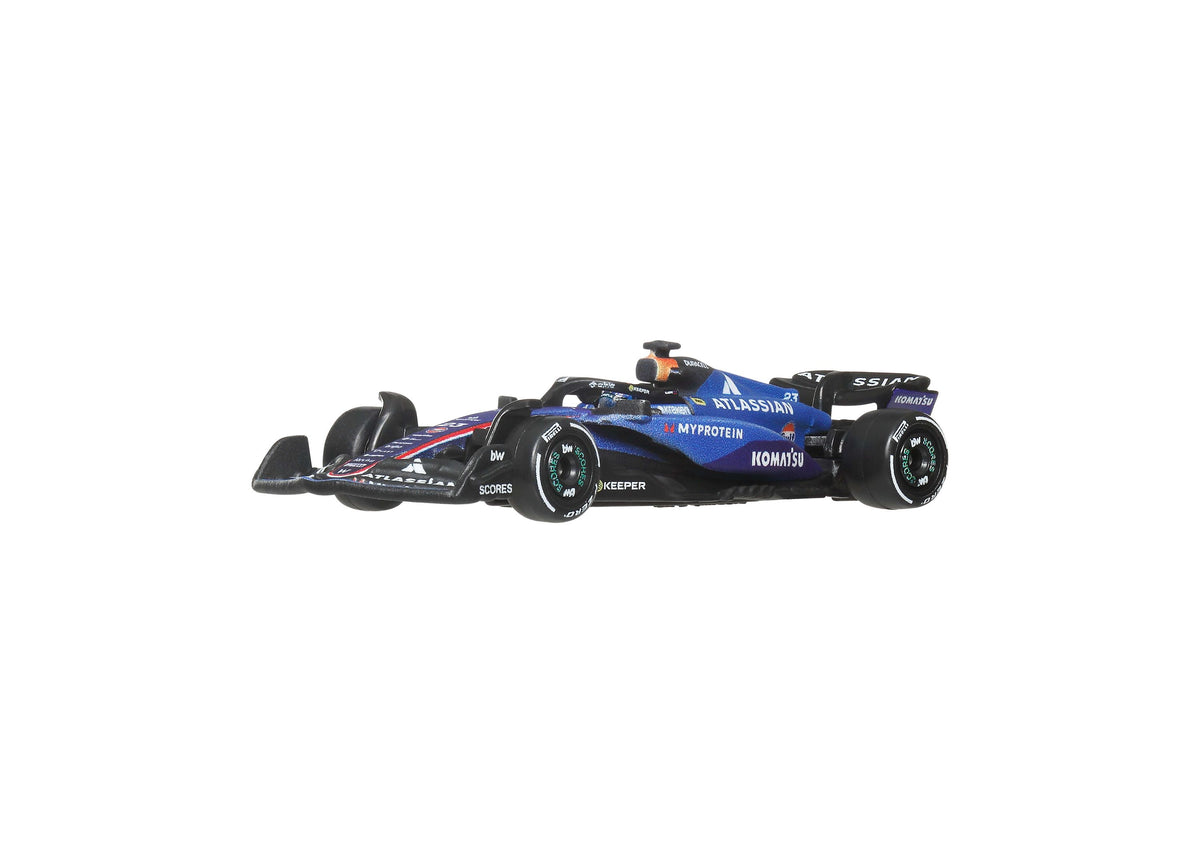 Hot Wheels 1:64 scale Atlassian Williams Racing die-cast Formula 1 race car in blue and black with sponsor logos
