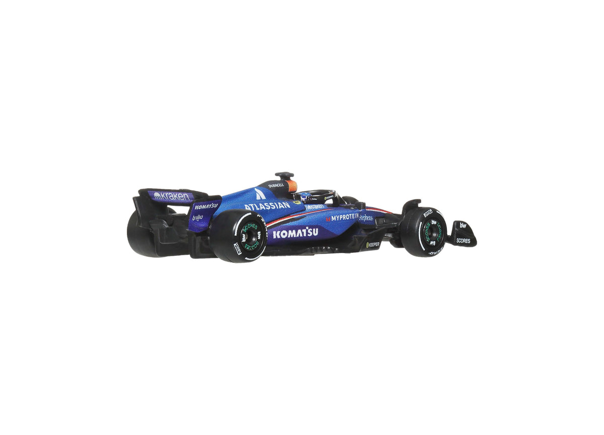 Hot Wheels 1:64 scale Atlassian Williams Racing die-cast Formula 1 race car 2-pack with blue and black livery