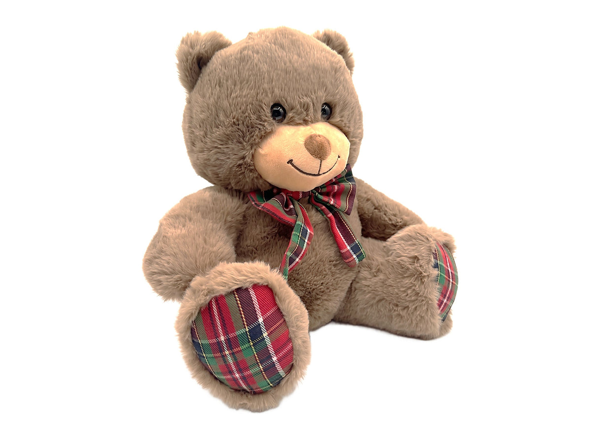 Wild Hippo Holiday Plaid Bear Wishes 13" plush teddy bear with brown body, cream face, red and green plaid paws and m...