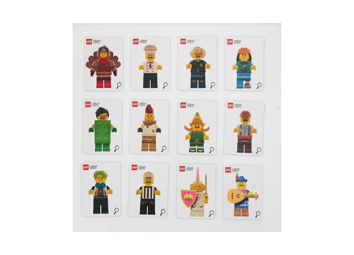 Lego City Find the Figure 1000-Piece Puzzle showing 12 colorful minifigure cards arranged in a grid