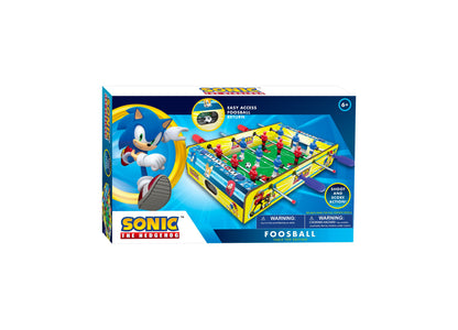 Sonic the Hedgehog Foosball Table Top Edition game box showing yellow and blue foosball table with red and blue playe...
