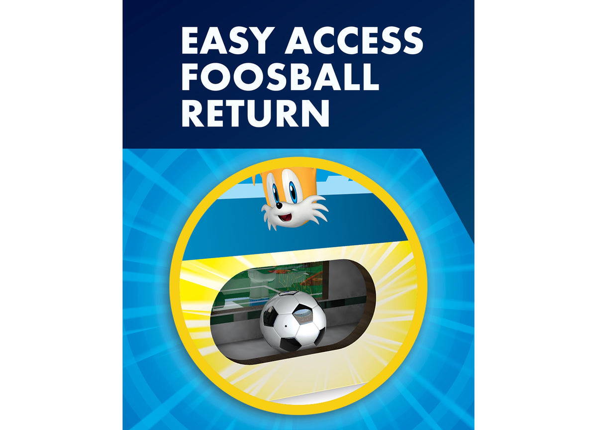 Forever Clever Sonic Wooden Tabletop Foosball Game with white soccer ball and character on blue packaging