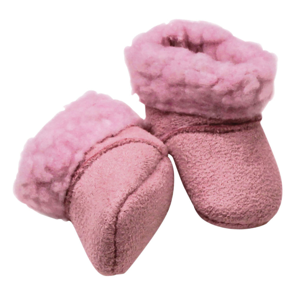 Pair of pink plush baby doll boots with fuzzy fur trim cuff for 13" dolls