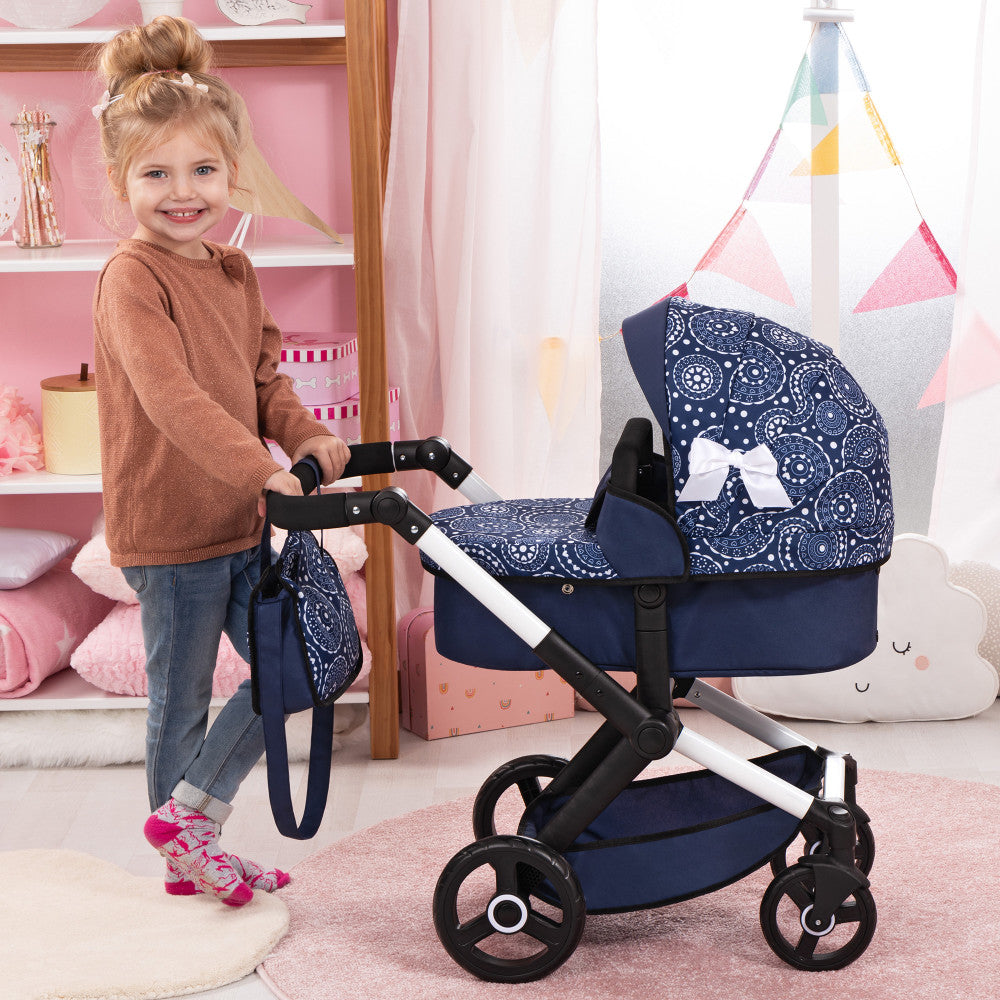 Bayer Design Dolls: Xeo Pram - Blue, White, Circles - Dolls Up To 18"