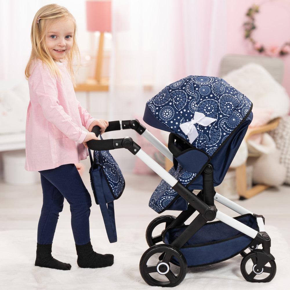Bayer Design Dolls: Xeo Pram - Blue, White, Circles - Dolls Up To 18"