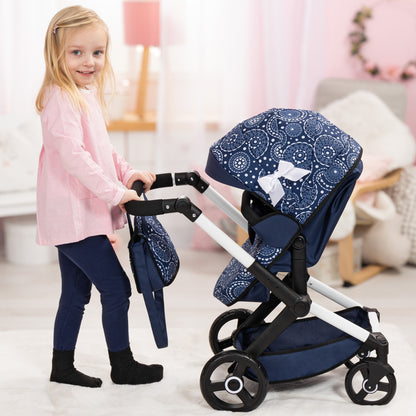 Bayer Design Dolls: Xeo Pram - Blue, White, Circles - Dolls Up To 18"