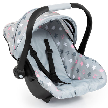 Bayer Design Dolls: Deluxe Car Seat - Grey, Pink, Stars - Accessory For Dolls Up To 18"