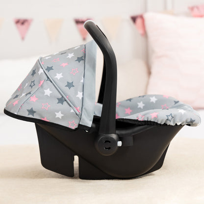 Bayer Design Dolls: Deluxe Car Seat - Grey, Pink, Stars - Accessory For Dolls Up To 18"